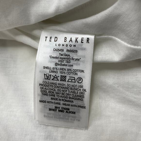 🆑 CLEARANCE | Ted Baker London | Aliicee White Stripe Linen Sleeveless Dress - Picture 4 of 5